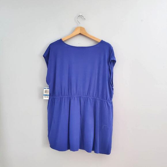 Style & Co. Blue Sleeveless Ruched Flower Accent Top XL - Picture 2 of 6